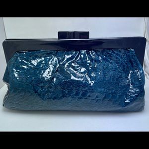 Vintage Blue Patent Leather Snakeskin Clutch